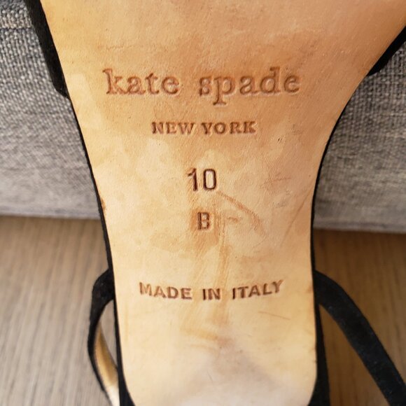 EUC kate spade pom-pom jet black heeled ankle sandals (10) - Picture 4 of 10